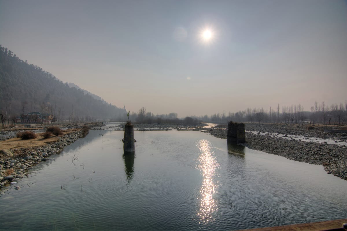 The Lidder River flowing through Pahalgam under soft light